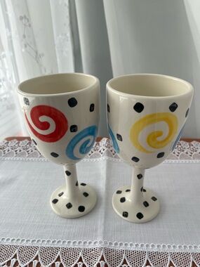 Vintage Lorrie Veasey "Our Name Is Mud" Abaco Bahamas Hand-Painted Wine Goblets